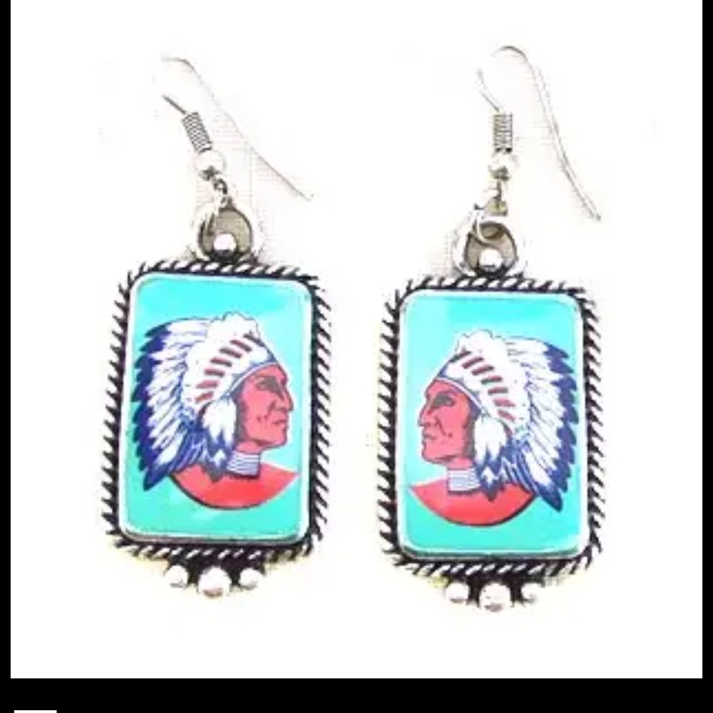 Western Turquoise and Red Tribal Earrings